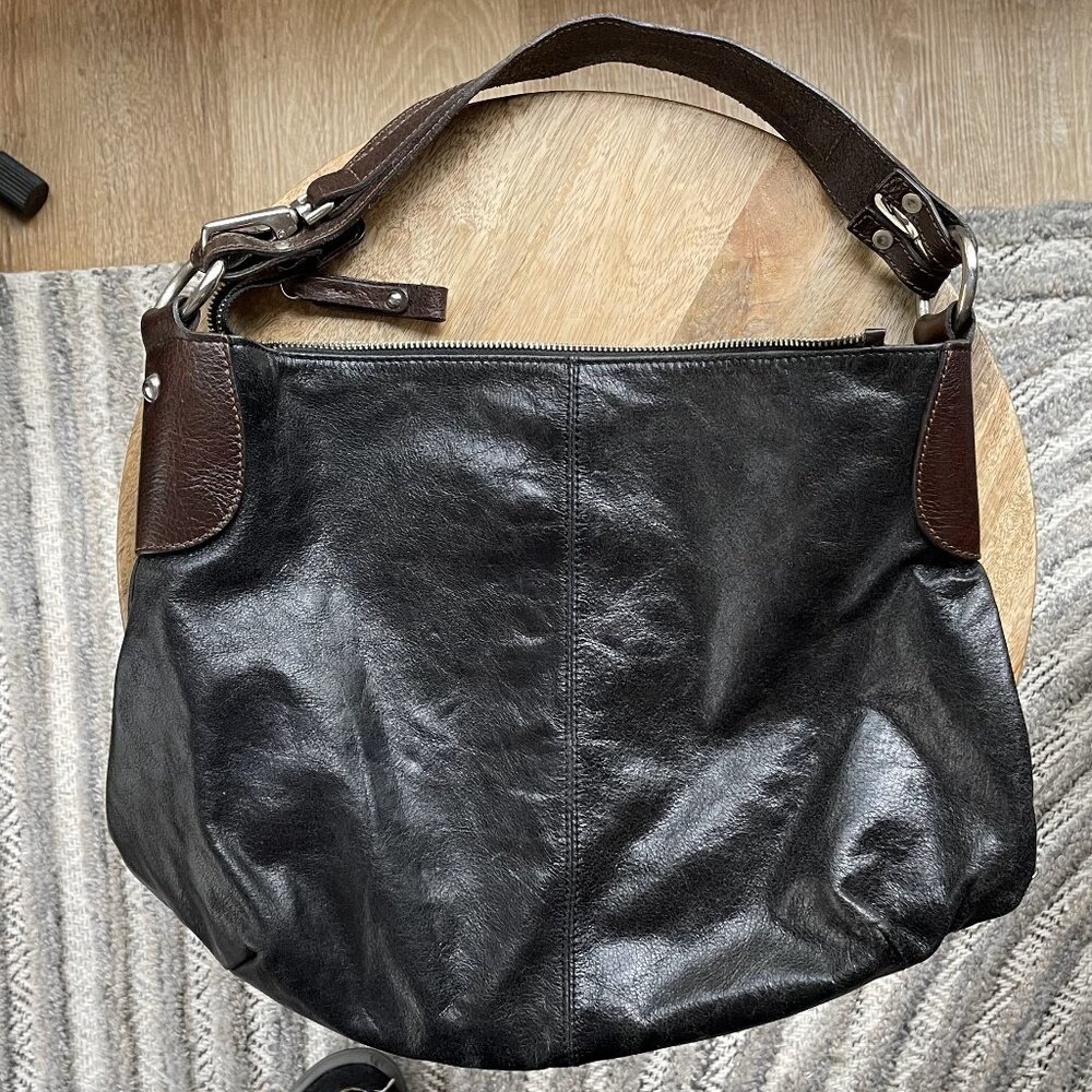 Tano Black Leather Hobo Shoulder Bag EUC